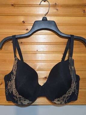 Wacoal Opulence Contour Bra Black Gold Lace 38DD NWT
